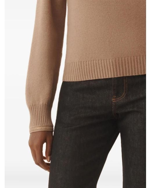 Fabiana Filippi Brown Ribbed-Cuff Round-Neck Sweater