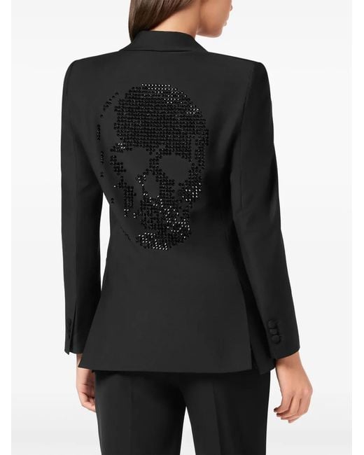 Philipp Plein Black Skull-Strass Wool Blazer