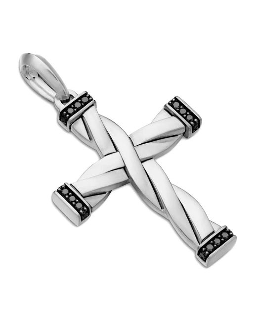 David Yurman White Sterling Dy Helios Diamond Cross Pendant (48Mm) for men