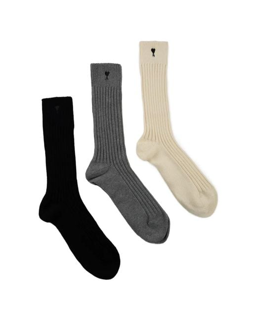 AMI White Ami De Coeur Ribbed Socks (Set Of Three)