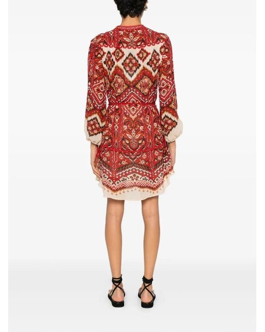 Farm Rio Red Geometric-Pattern Mini Dress