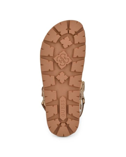 Guess Brown Florizy2 Monogram-Print Touch-Strap Sandals