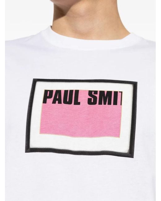Paul Smith White Logo-Print Cotton T-Shirt for men