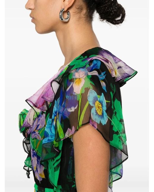 Robe Mi-Longue En Soie À Fleurs Nissa en coloris Green