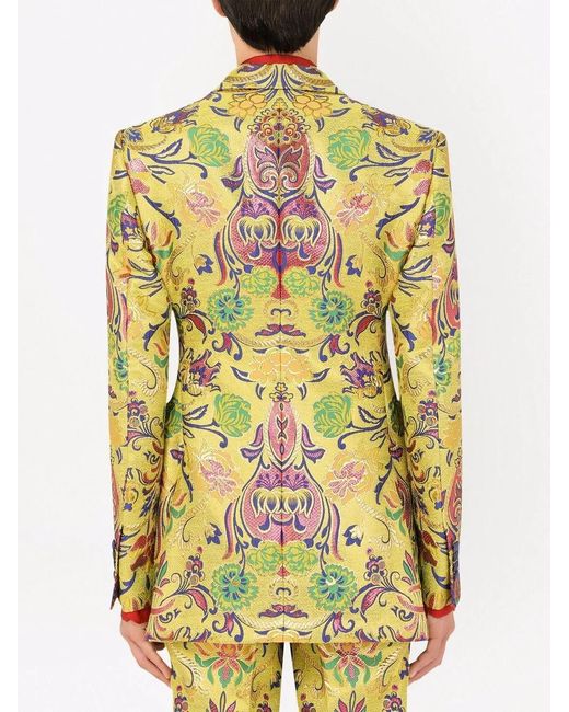 Dolce & Gabbana Yellow Patterned Jacquard Suit Jacket for men
