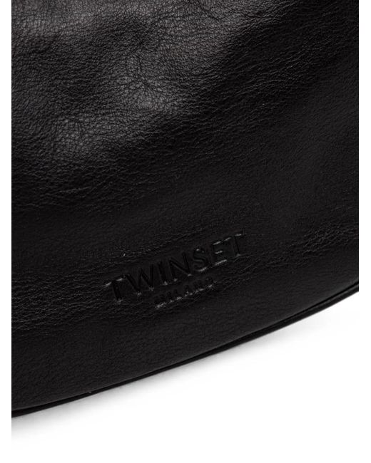 Twinset Black Logo-Debossed Leather Shoulder Bag