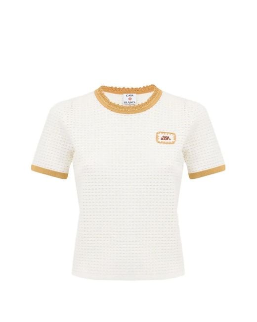 Casablanca White Lace-Stitch T-Shirt