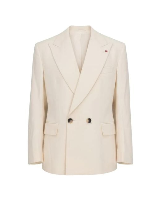 Isaia White Pin-Detail Double-Breasted Blazer for men