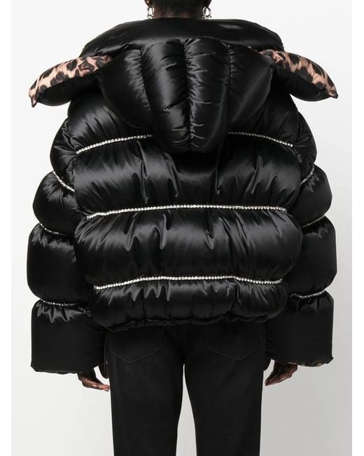 Philipp Plein Black Flame Embellished Oversized Puffer Jacket