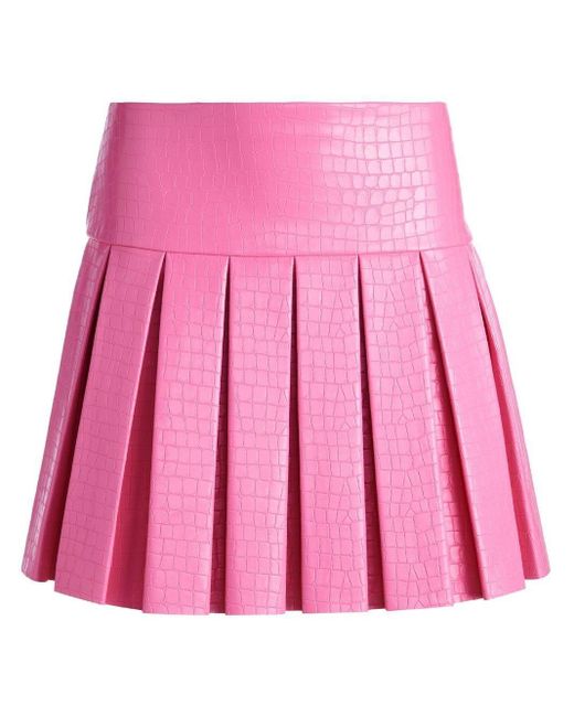 Alice + Olivia Pink Emilie Crocodile-effect Pleated Mini Skirt