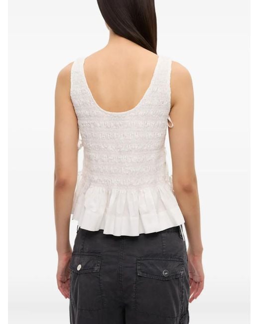 Top de tejido seersucker y chambray Ganni de color White