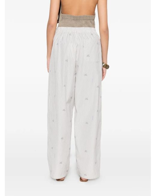 Jacquemus White Pantalon À Rayures Brodé