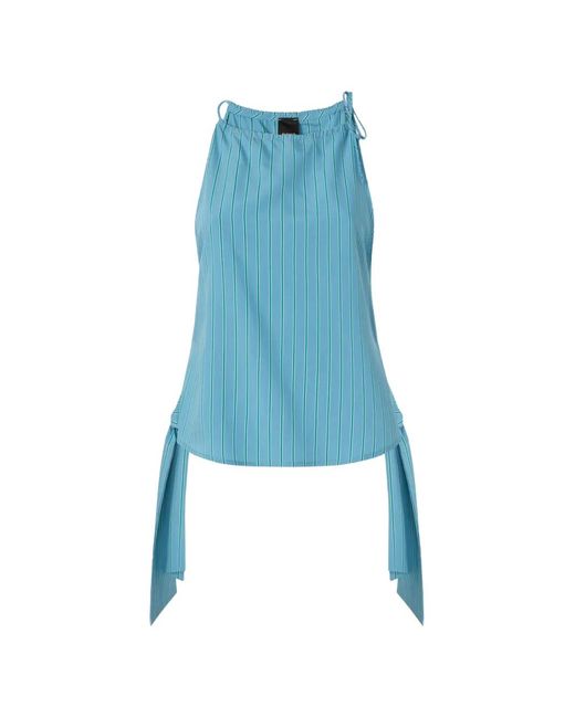 Pinko Blue Striped Top With Thin Shoulder Straps And Bows