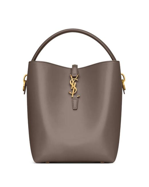 Saint Laurent Brown Logo-Plaque Top-Handle Tote Bag