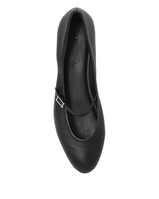 Max Mara Black Buckle-Strap Leather Ballet Flats