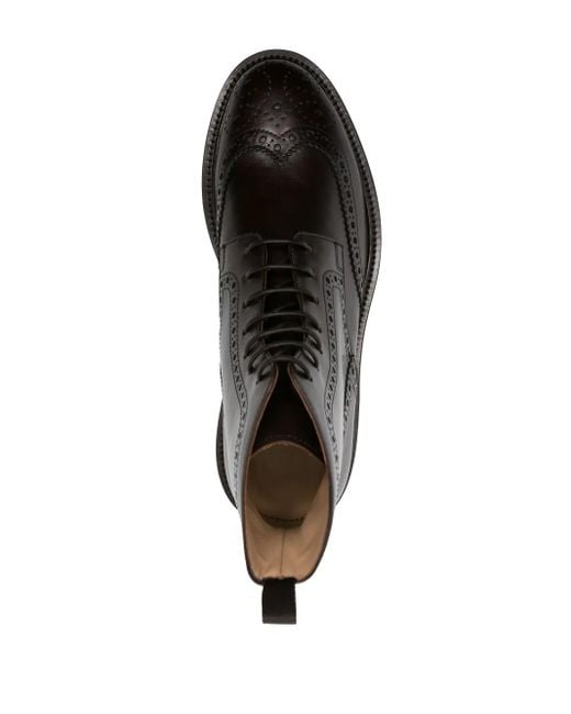 Scarosso Black Thomas Perforated-Detailing Leather Boots for men