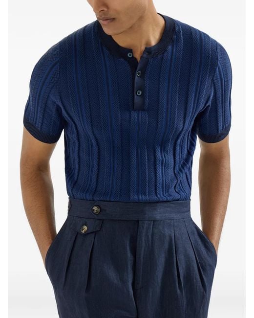 メンズ Brunello Cucinelli リブニット ポロシャツ Blue