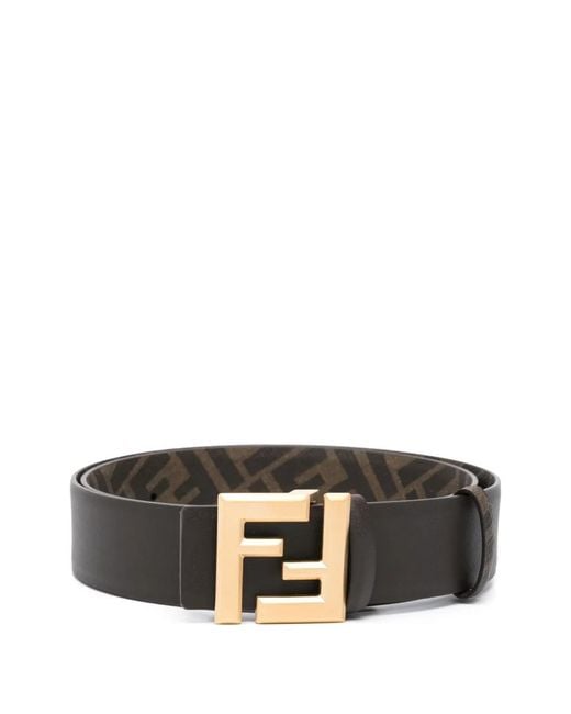 Fendi Black Ff Squared Leather And Canvas Reversible Belt Accessories for men