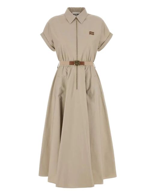 Robe-Chemise À Taille Ceinturée Miu Miu en coloris Natural
