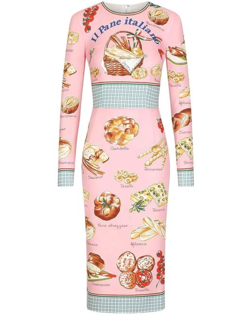 Dolce & Gabbana Multicolor Pastry-Print Long-Sleeve Midi Dress