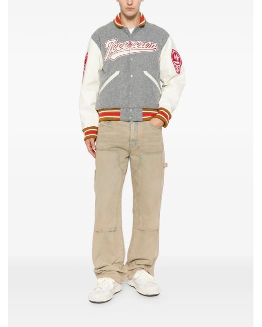 ICECREAM Gray Logo-Patch Bomber Jacket for men