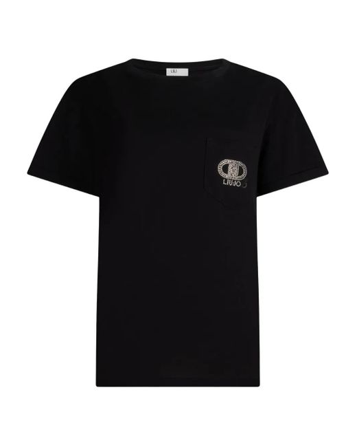 Liu Jo Black T-Shirt Mit Strass-Logo