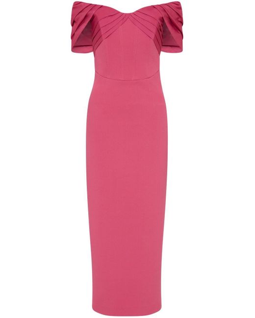 Rebecca Vallance Pink Anais Off-shoulder Midi Dress