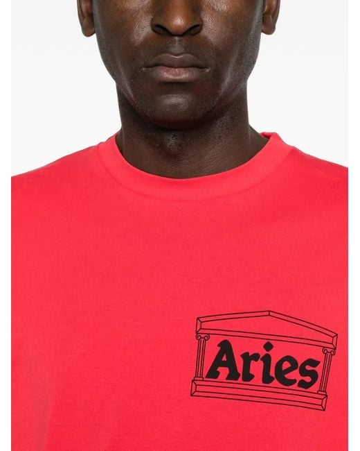 Aries Pink Temple Logo-Print T-Shirt for men
