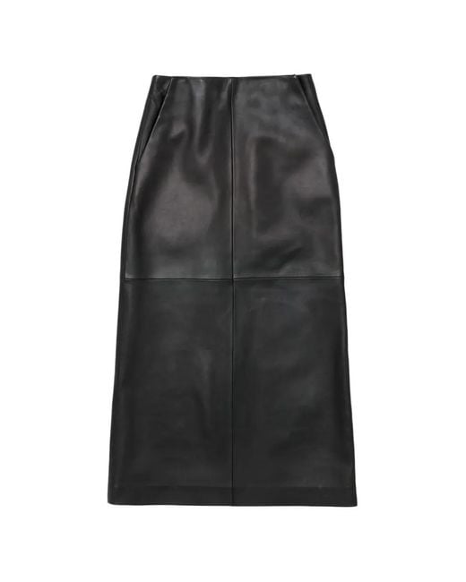 TAIGA TAKAHASHI Black Leather Midi Skirt