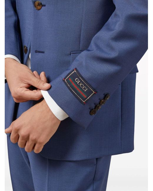 Gucci Blue Logo-patch Single-breasted Blazer for men