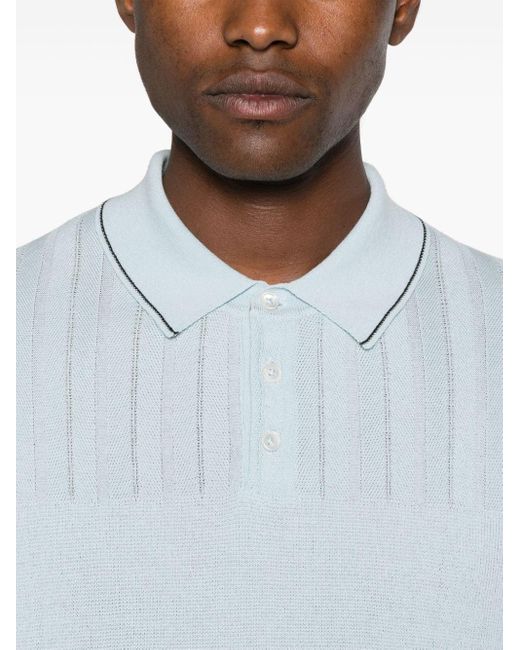 Paul Smith Blue Panelled Fine-knit Polo Shirt for men