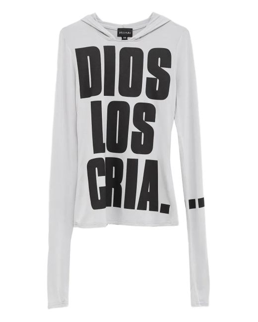 Nii HAI White Bella Hooded Text-Print Top