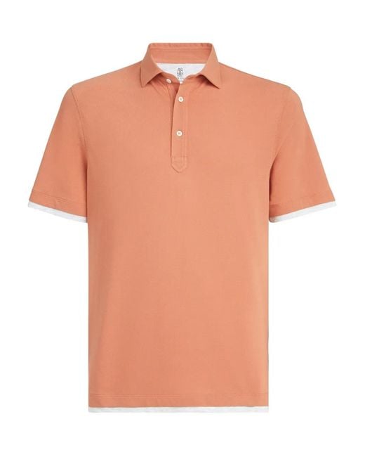 Brunello Cucinelli Orange Button-Fastening Short-Sleeve Polo Shirt for men