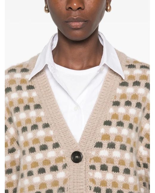 Marni Natural Geometric-Pattern V-Neck Cardigan