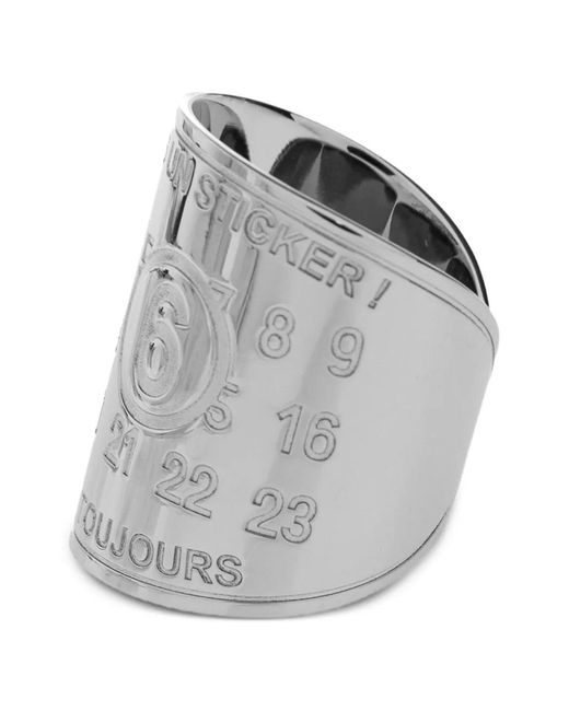 MM6 by Maison Margiela Gray Souvenir Logo-Engraved Wide Ring for men