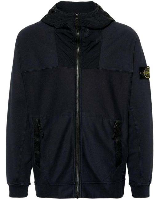 Stone Island Blue Panelled Zip-up Hoodie for men