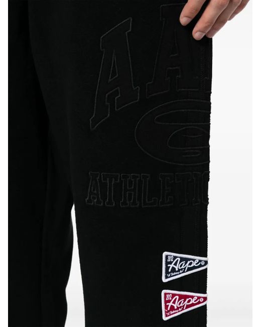 Aape By A Bathing Ape Black Logo-Appliqué Cotton Track Pants for men
