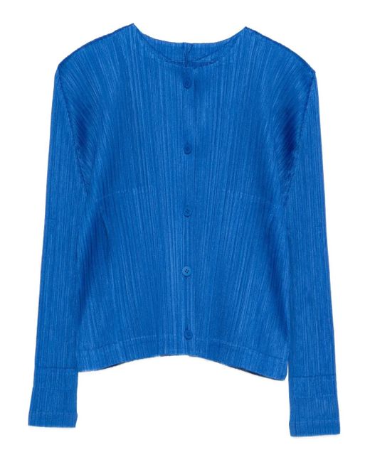 Pleats Please Issey Miyake Blue Pleated Button-Front Jacket