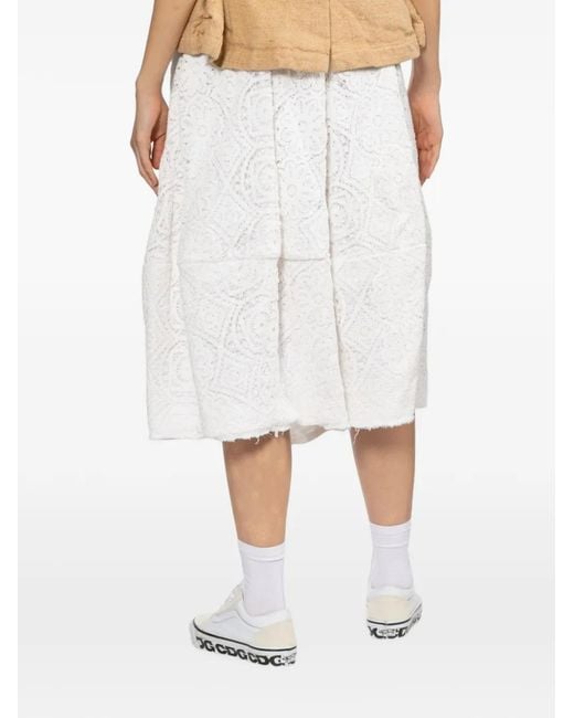 Comme des Garçons White Lace-Patterned Pleated Midi Skirt