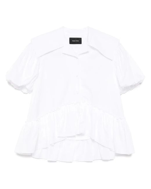 Simone Rocha White Sailor-Collar Puff-Sleeves Shirt
