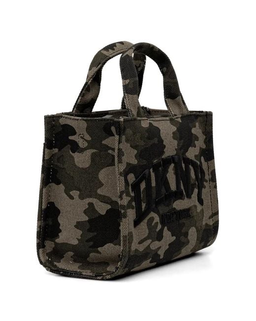 DKNY Black Camouflage Logo-Patch Tote Bag