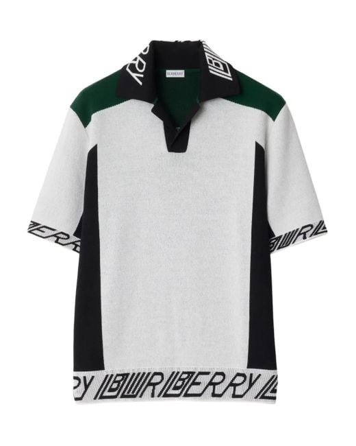 Burberry Black Logo Trim Wool Polo Shirt for men