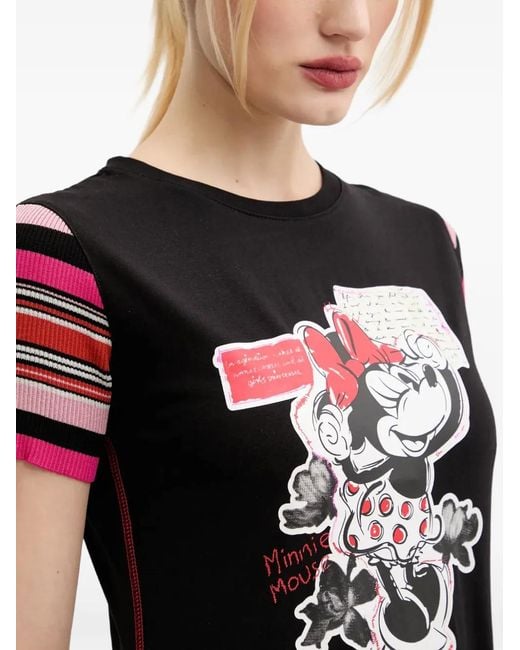 Desigual Black Minnie Mouse Striped-Sleeve T-Shirt