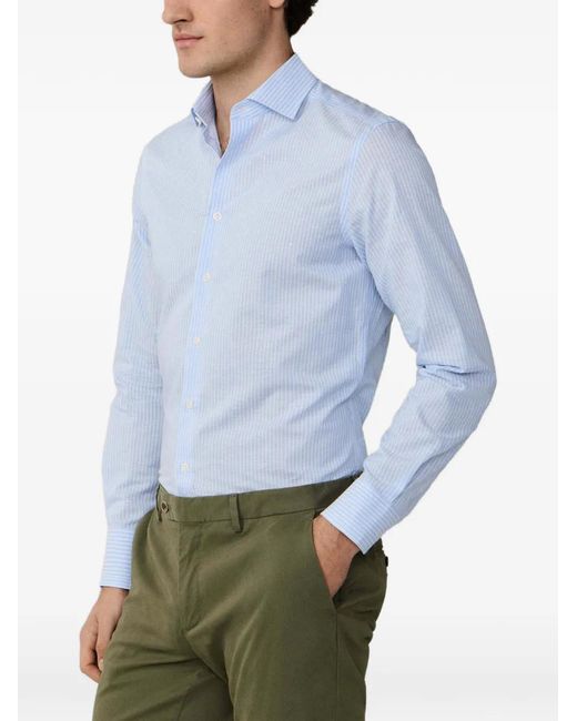 Hackett Blue Bengal-Stripe Knightsbridge-Collar Shirt for men