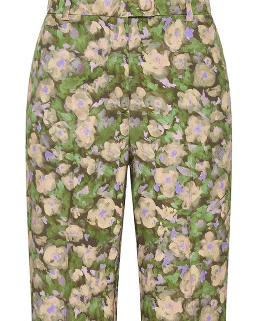 Maliparmi Green Floral-Print Button-Fastening Trousers