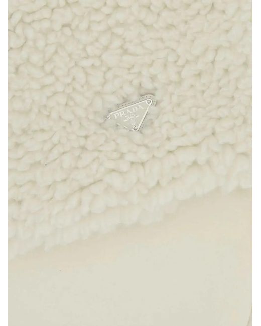 Prada White Teddy Logo-Plaque Scarf
