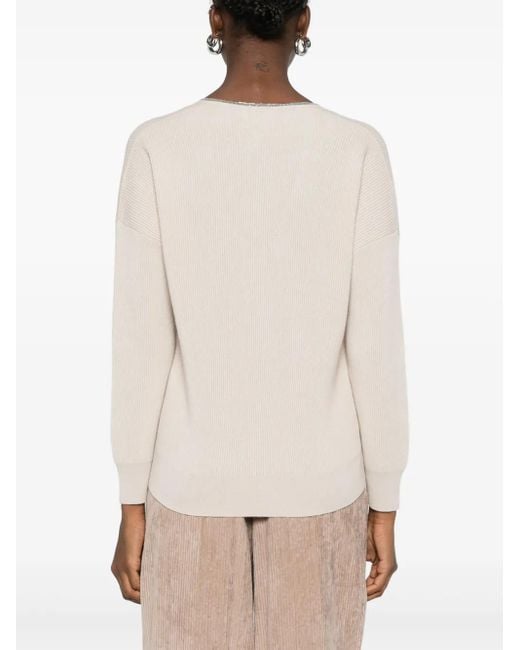 Brunello Cucinelli White English-Rib Cashmere Sweater