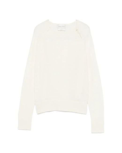 Forte_forte White Button-Detail Raglan-Sleeve Sweater
