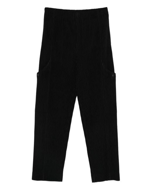 Issey Miyake Black Pleated Straight-Leg Trousers for men