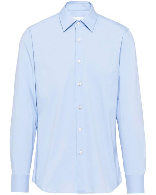Prada Blue Long-sleeved Poplin Shirt for men